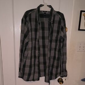 Club Room | Green and Gray Plaid Casual Button Down Shirt